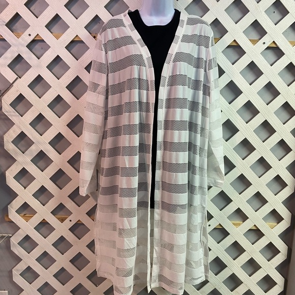 Studio Park x Jane Treacy Plus Knit Open Front Long Cardigan White 2X - Picture 2 of 7